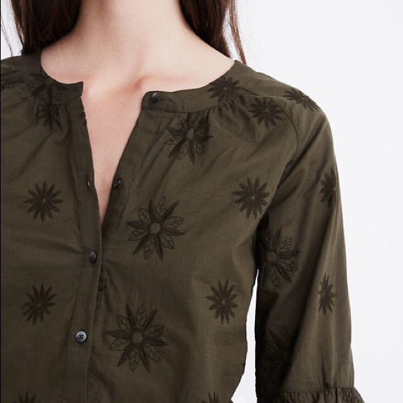 Madewell Tops - Madewell Embroidered Bubble Sleeve Shirt Sz M